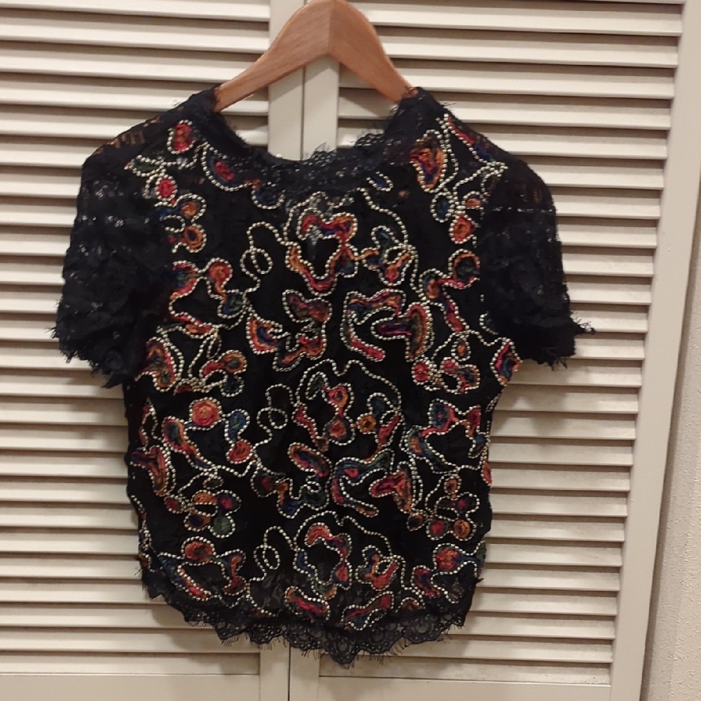 Embroidered Black Lace Top